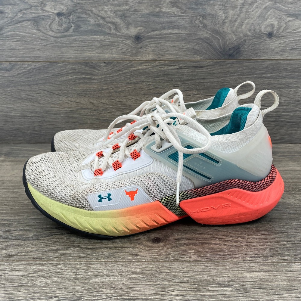 Under Armour Project Rock 5 Training Shoes Womens 9.5 White Orange 3025436